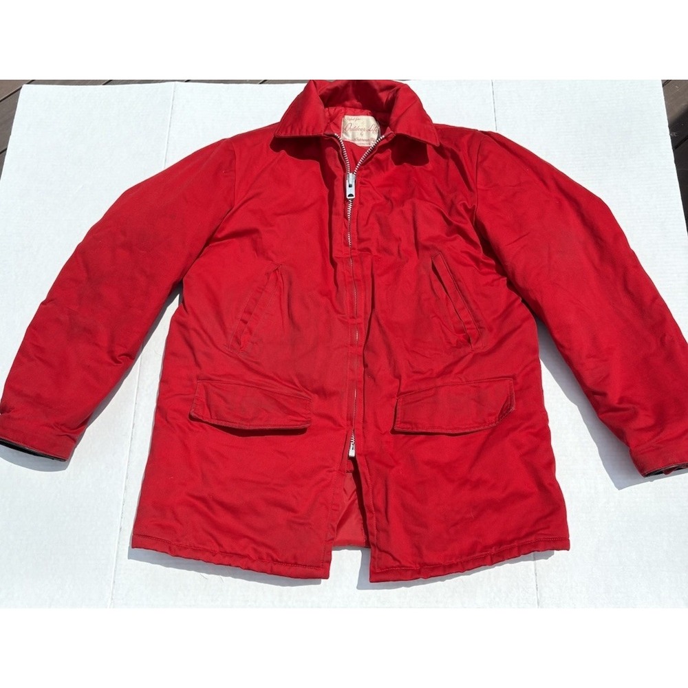 Vintage Men's Red Canvas Quilted Zip Hunting Barn Chore Coat M/L Game Pocket